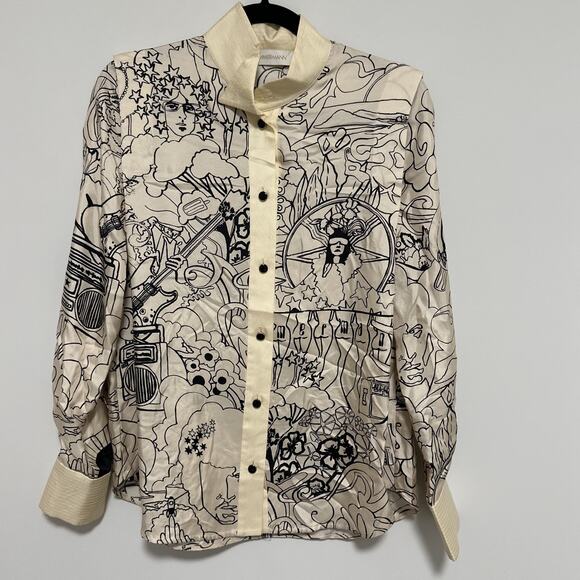 Zimmerman Silk Concert Bowtie Blouse Black and White Women's Size 1 - Picture 1 of 7